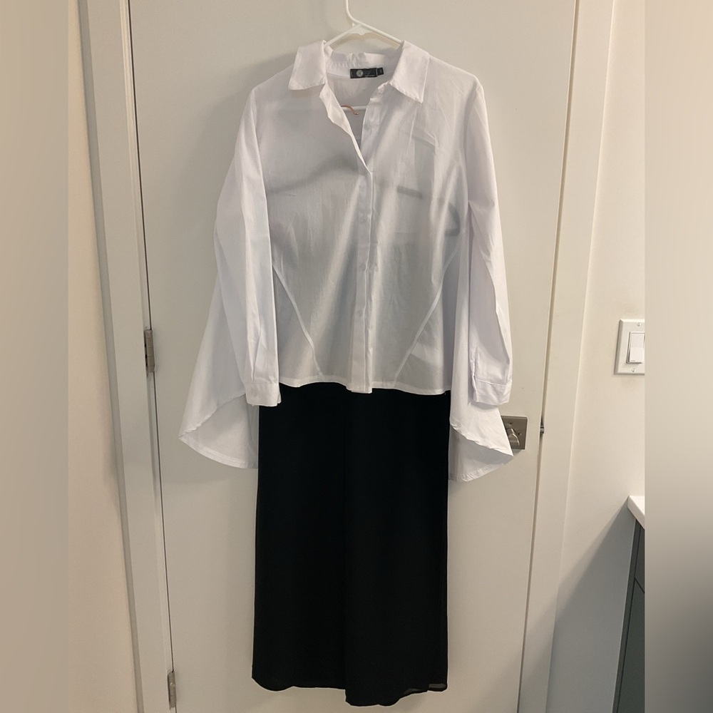 Beautiful Crisp 100% Cotton White Italian Button-Up Shirt with long tail back.